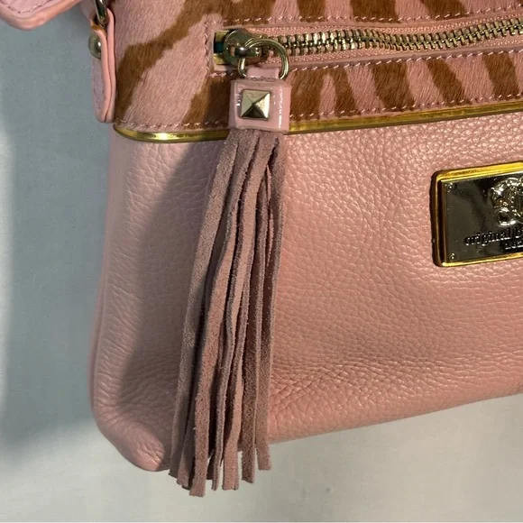 Vintage Original by Sharif Pink Leather‎ / Fur Crossbody Bag Purse with Tassel - Picture 8 of 11